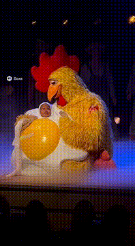 AI generated video: The giant chicken with the little egg yolk, the Musical