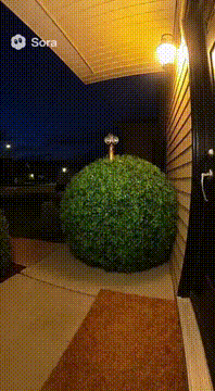 AI generated video: Bush with periscope sticking out of the top and 2 goblins hiding inside of it…