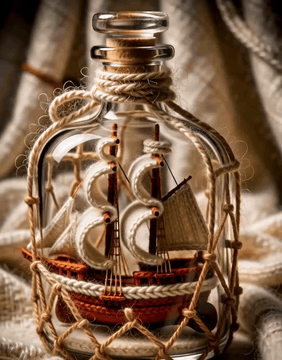 AI generated video: WoolWorld, a ship-in-a-bottle: a tiny knitted schooner with cream sails and…