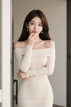 AI generated video: , a beautiful woman leaned against the doorframe and smiled, While touching her…
