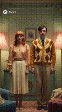 AI generated video: Create a scene with perfectly symmetrical framing and a soft, nostalgic color…