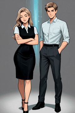 AI generated video: the image depicts a mature man and woman standing side by side against a plain…