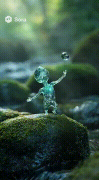 AI generated video: Magical realism, hyper-detailed, a tiny, transparent creature made of liquid…