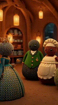 AI generated video: Have the dustballs Queen meet the castles household staff dressed appropriately…
