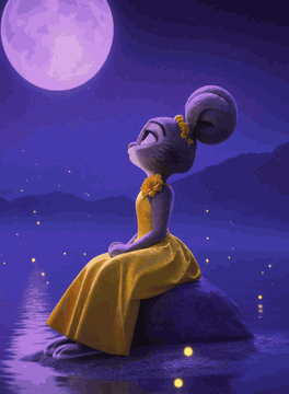 AI generated video: Judy is sitting looking up at the sky and turns to the viewer. She smiles…