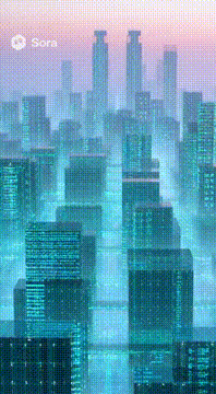 AI生成视频：TITLE: GLASS METROPOLIS #OPENING_SCENE A city built entirely from glass data…