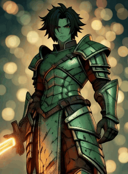 Видео, сгенерированное нейросетью: ta86_inkriot, graphic cel shading, bold black outlines, A small green warrior…