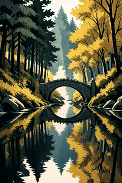 AI generated video: woman closeup, A woman standing on a stone bridge over a small stream in the…