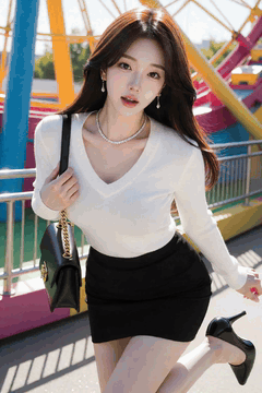 AI generated video: A woman is running in an amusement park and the Ferris wheel in the background…