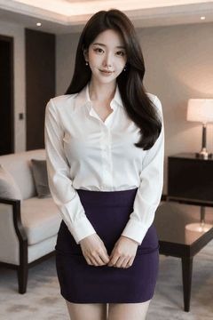 AI generated video: A woman is standing with a gentle smile, their long hair sways slightly in the…
