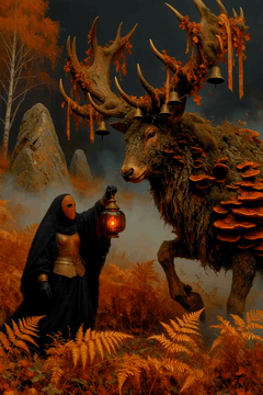 AI generated video: baroque composition, Vermis-inspired autumn dark fantasy, a lone hedge-witch in…
