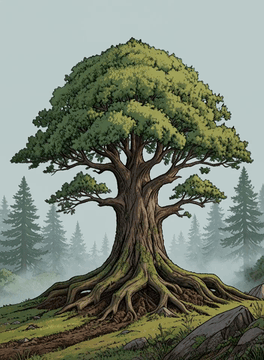 AI generated video: Stippledot, an ancient tree stands motionless in a misty forest. Suddenly its…