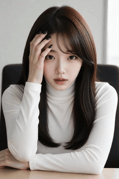 AI generated video: A young woman sits at her desk and puts her hands on her forehead, and the…