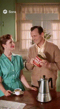 AI generated video: 1950’s coffee commercial