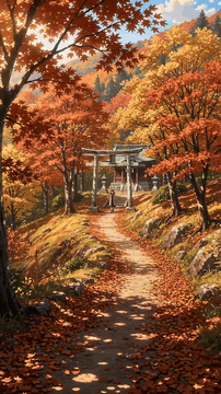 AI generated video: Cinematic 14-second anime sequence. Autumn afternoon on a dry hillside road and…