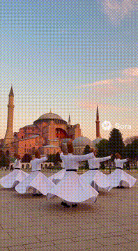 AI generated video: A dozen @jakepaul performing Sufi dance to Sufi music with hagia Sofia as a…