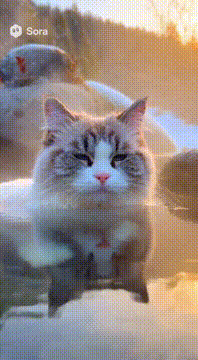 AI generated video: The cat is soaking in the hot spring and warming up