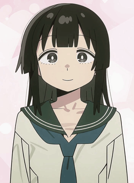 AI generated video: A static anime-style shot of a young woman with shoulder-length black hair and…