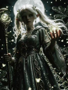 Видео, сгенерированное нейросетью: subject_definitions <Subject 1>: The elf-like woman with white hair and green…