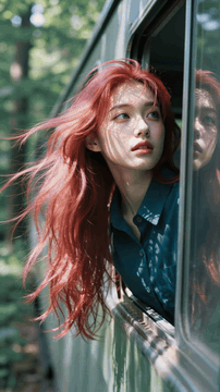 AI generated video: Cinematic tracking medium shot, side angle. A free-spirited young woman with…