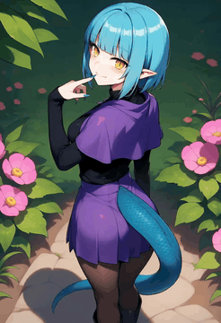 AI generated video: solo,1girl,pointed ears,yellow eyes,slit pupils,blue hair,blind bangs,short…