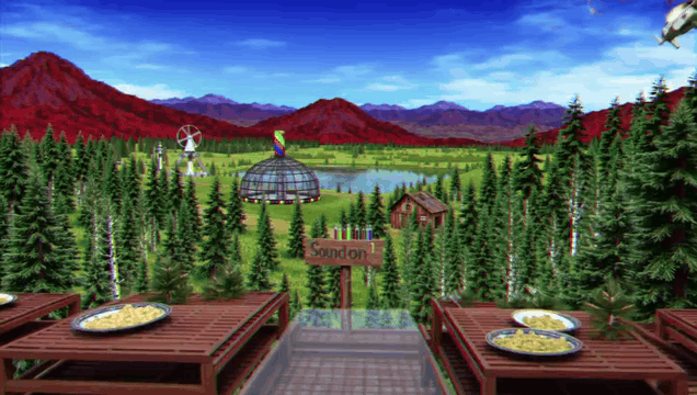 AI generated video: pixelated, low-resolution, low-angle, looking down VHS video of an volcanic…