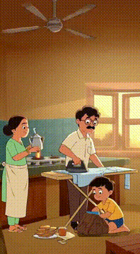 AI generated video: Create a heartwarming, slice-of-life 2D cartoon animation showing the daily…