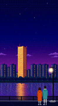 AI generated video: 8-bit pixel art; 63 Building, Seoul
