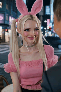 AI generated video: a quarter view of a full body shot of a cute Japanese woman of her 21s, she is…