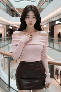 AI generated video: A young woman is standing in the hallway of a shopping mall and watching…