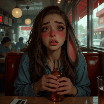 AI generated video: A beautiful 38-Year-Old bunny woman with long brown hair. She is frazzled…