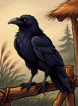 AI generated video: kyhu style image sketch animation, thick lines, a black raven sitting on a…