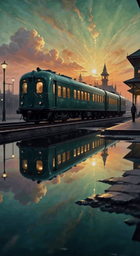AI generated video: subject_definitions: <Subject 1> The vintage green train, a two-carriage…