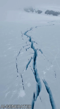 Видео, сгенерированное нейросетью: Lava within a glacier.