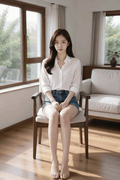 AI generated video: A woman is sitting in a chair, The window curtain swayed slightly in the wind…