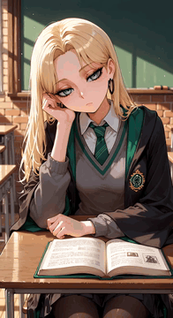 AI generated video: The video begins from the frame defined by @X: a blonde girl with long wavy…