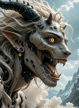 AI generated video: gigantic monster , rising up, roaring to the sky , The camera gradually pulls…