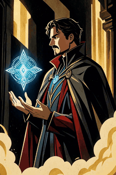 AI generated video: Doctor Strange casts spells mid-air in the Sanctum, cloak floating, hands…