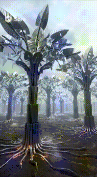 AI generated video: ⑦ Metal × Earth – The Iron Forest（鉄の森） 鉄が成長し、森になる。 根はパイプ、葉は鋼鉄。生命と構造の融合。 映像特徴： •…