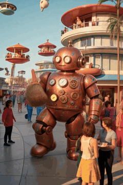 AI generated video: [Shot 1] furestify style, Scene: In a lively futuristic city square with…