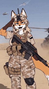 AI generated video: Fox character in military uniform recites the soldier's creed while holding…