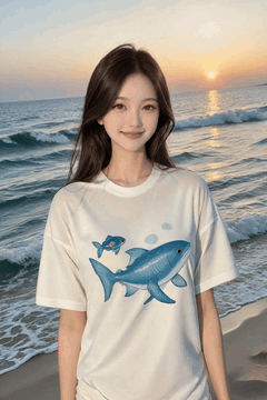 AI generated video: A young woman standing on the beach, The long hair is swaying in the wind,, The…