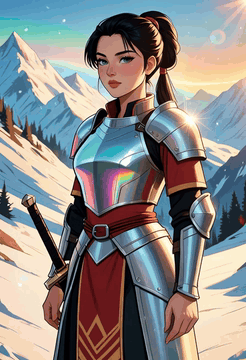 AI generated video: Mulan standing in a misty mountain pass wearing her armor, hair tied up, sword…