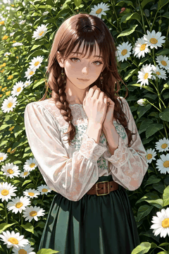 AI generated video: A beautiful young woman with long, flowing hair stands amidst a field of…