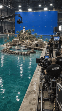 Видео, сгенерированное нейросетью: btssetstyle, locked-off stationary camera, miniature water-tank film shoot. The…