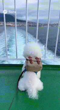 AI generated video: 北海道の函館を旅するビションフリーゼ