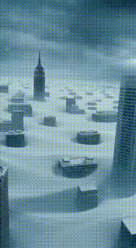 AI generated video: montage of the biggest worst blizzard of all time in NYC. 200 feet of snow…