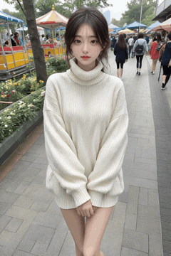 AI generated video: A woman is standing on the sidewalk in the park and watching quietly, The…