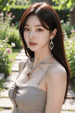 AI generated video: A woman is standing on the side of the garden by the street, Her long hair is…