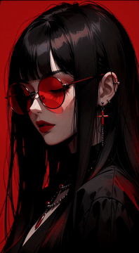 AI generated video: m1nC1tr0n, Red color theme, a profile portrait of a woman with long black hair…